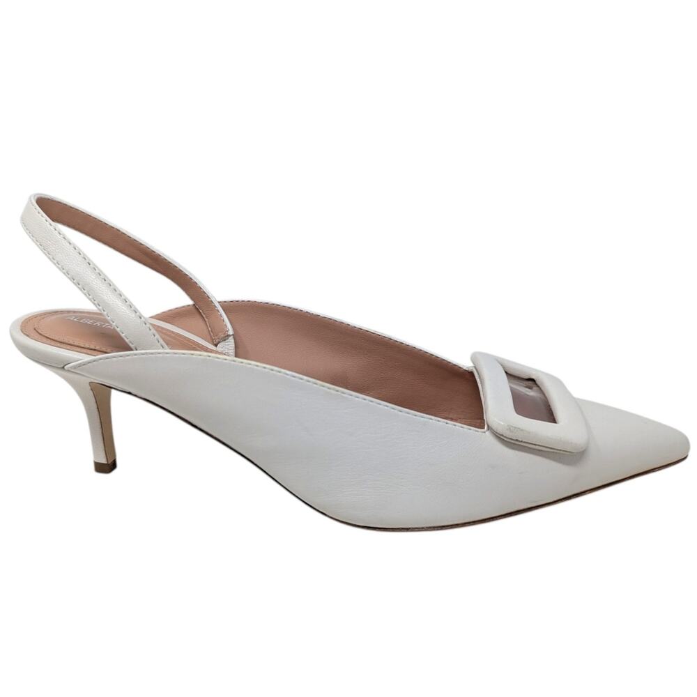 Alberta Ferretti White Leather Slingback Heels Buckle Size 38